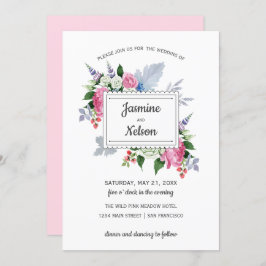 ボホ素朴ピンク白ラベンダー結婚花 招待状