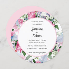 ボホ素朴ピンク白薄紫青結婚花 招待状