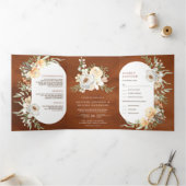 ボホ素朴ピーチ自然フローラテラコッタ結婚ス 三つ折り招待状 (内部)