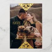 ボホ素朴ファンシーレースエフェクトお洒落タイポグラフィ 箔招待状 (正面)