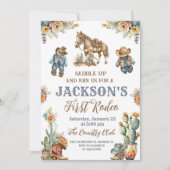 ボホ素朴ファーストRodeoワイルドウェスト少年1st誕生日 招待状 (正面)