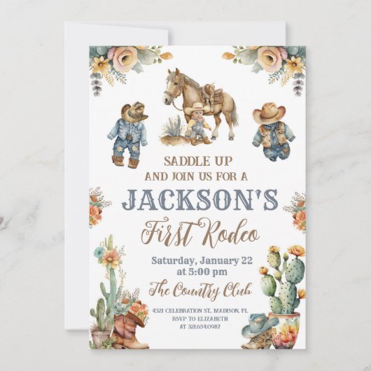 ボホ素朴ファーストRodeoワイルドウェスト少年1st誕生日 招待状 (正面)