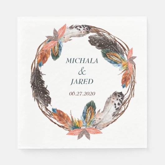 ボホ素朴フェザーリース結婚ズ スタンダードランチョンナプキン (正面)