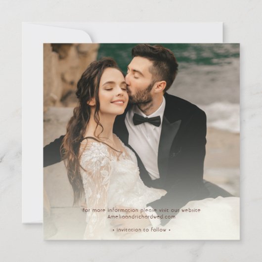 ボホ素朴フォトウェディング日付を保存招待状 (裏面)