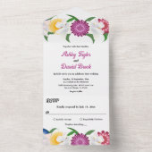 ボホ素朴フカラフルォフラワー春結婚フローラ オールインワン招待状 (内側)