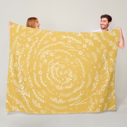 ボホ素朴フローラガーランドフォークアートパターンフリース フリースブランケット (インサイチュ)