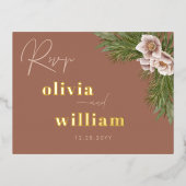 ボホ素朴フローラクリスマスホリデーRSVPカード 箔招待状ポストカード (正面)