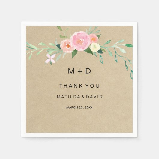ボホ素朴フローラサンキュー結婚のナプキン スタンダードカクテルナプキン (正面)