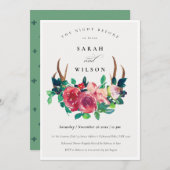 ボホ素朴フローラスタグアントラーナイトウィーク招待状 サンキューカード (正面/裏面)