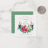 ボホ素朴フローラスタッグ〔雄ジカの〕枝角結婚ズサンキュー ノートカード (正面/裏面インサイチュ)