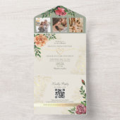 ボホ素朴フローラピーチ&セージ緑結婚の オールインワン招待状 (内側)