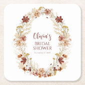 ボホ素朴フローラブルゴーニュブライダルシャワーカスタム スクエアペーパーコースター (正面)
