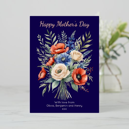 ボホ素朴フローラブーケ母の日 箔シーズンカード (立ち正面)