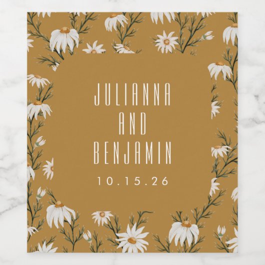 ボホ素朴フローラマスタード結婚イエローカスタムズ ワインラベル (シングルラベル)