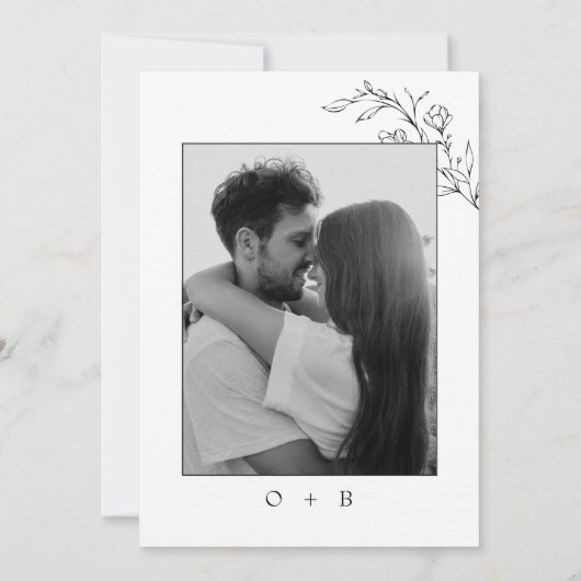 ボホ素朴フローラモダンミニマ結婚リスト写真 招待状 (裏面)