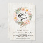 ボホ素朴フローラリースブライダルシャワー 招待状 (正面/裏面)