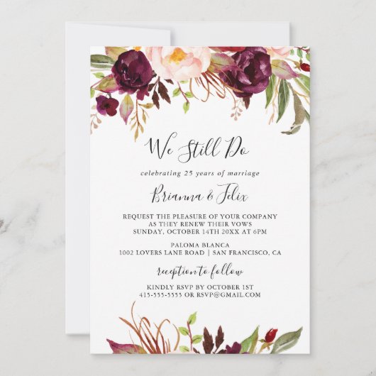 ボホ素朴フローラ我々はまだ誓いの更新を行う 招待状 (正面)