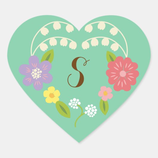 ボホ素朴フローラ結婚リース（ミント） ハートシール (正面)