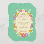 ボホ素朴フローラ結婚リース（ミント） 招待状 (正面/裏面)