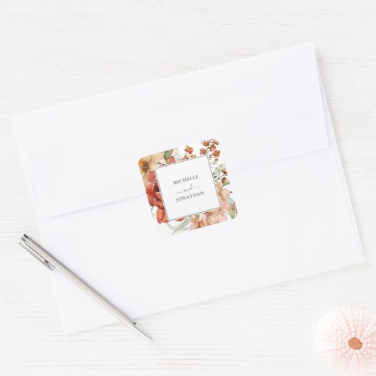 ボホ素朴フローラ結婚封筒用シール スクエアシール (封筒)