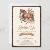 ボホ素朴フローラ馬女性のカーボーイ誕生日パーティー 招待状 (正面)