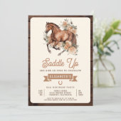 ボホ素朴フローラ馬女性のカーボーイ誕生日パーティー 招待状 (スタンド正面)