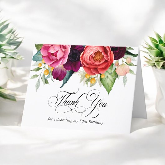 ボホ素朴フローラ50th誕生日ありがとう サンキューカード