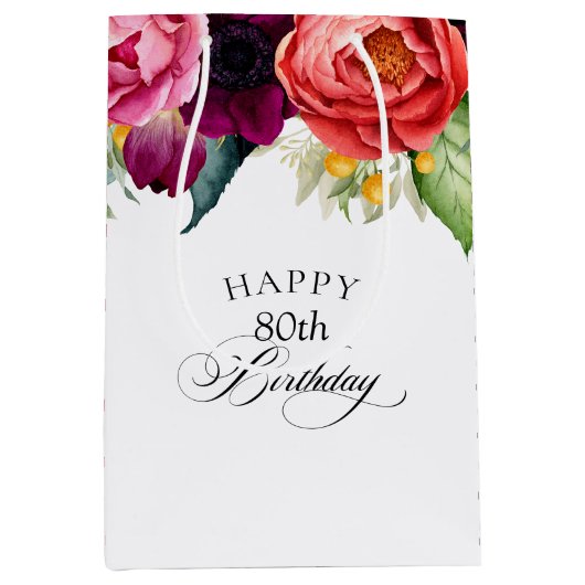 ボホ素朴フローラ80誕生日 ミディアムペーパーバッグ (正面)