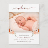 ボホ素朴フローラ |写真の誕生のお知らせ ポストカード (正面)