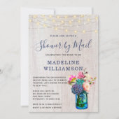 ボホ素朴ブライダルシャワーバイメールメイソンジャールライツ 招待状 (正面)