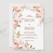 ボホ素朴ブラウンコーラルメイブピンク結婚フローラ 招待状 (正面)