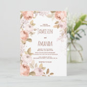 ボホ素朴ブラウンコーラルメイブピンク結婚フローラ 招待状 (スタンド正面)