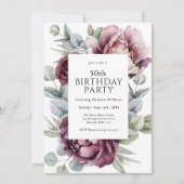 ボホ素朴ブルガンディープラムフローラ50誕生日 招待状 (正面)