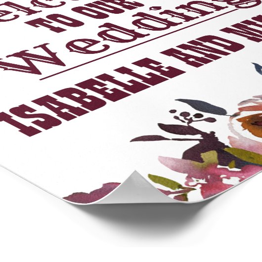 ボホ素朴ブルグンディフローラ結婚の歓迎サイン ポスター (角)