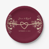 ボホ素朴ブルグンディ結婚ズ ペーパープレート (正面)