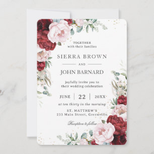 ボホ素朴ブルゴーニュ赤面牡丹フローラ 招待状