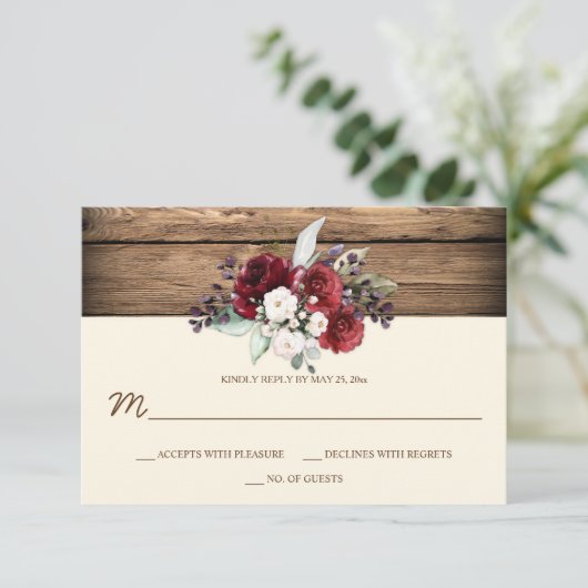 ボホ素朴ブルゴーニュ&ホワイトローゼズバーンウッド 出欠カード (スタンド正面)