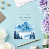 ボホ素朴ブルーウォーターカラーマウンテン結婚ズ アクリル招待状 (インサイチュ (ウェディング))