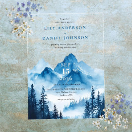 ボホ素朴ブルーウォーターカラーマウンテン結婚ズ アクリル招待状