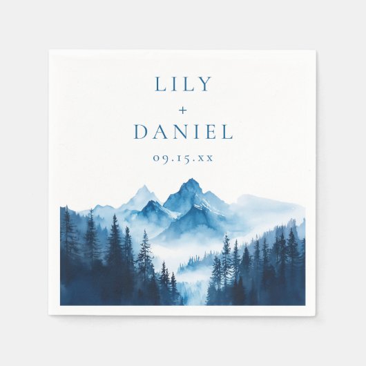 ボホ素朴ブルーウォーター色の山結婚の色 スタンダードカクテルナプキン (正面)