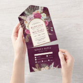 ボホ素朴プラムフローラブーケアー結婚チズ オールインワン招待状 (貼ってはがせる)