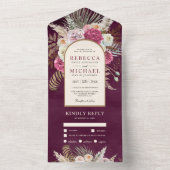 ボホ素朴プラムフローラブーケアー結婚チズ オールインワン招待状 (内側)