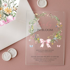 ボホ素朴ベビーイン開花ピンクボウベイビーシャワー アクリル招待状
