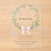 ボホ素朴ベビーイン開花ピンクボウベイビーシャワー アクリル招待状 (正面)