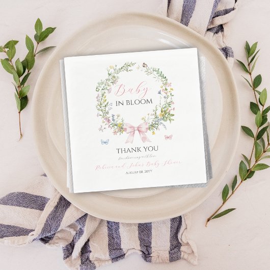ボホ素朴ベビーイン開花ピンクボウベイビーシャワー スタンダードランチョンナプキン
