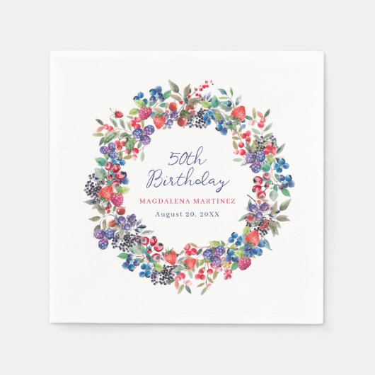 ボホ素朴ベリーサマー50誕生日 スタンダードカクテルナプキン (正面)