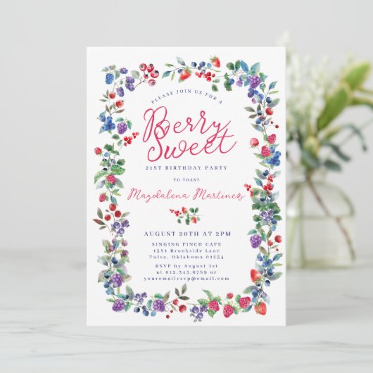 ボホ素朴ベリースイートサマー21歳の誕生日 招待状 (スタンド正面)
