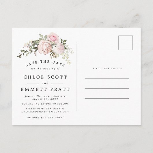 ボホ素朴ボタニカルウェディング日付を保存 案内ポストカード (裏面)