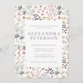 ボホ素朴ボタニカルホワイトグレーブライダルシャワー 招待状 (正面/裏面)