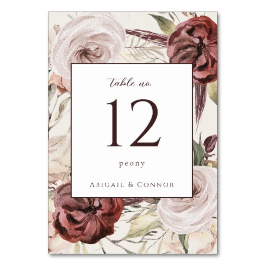 ボホ素朴マルサラクリームフローラ テーブルナンバー (正面)